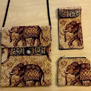 3 Piece Handbag Set: Bag, Glass Case & Small Purse. NEVER USED!